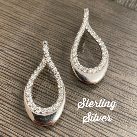 Sterling Silver & CZ Loop Earrings Latch Back Closure